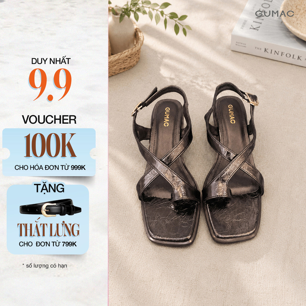 Giày Sandal Nữ GUMAC Mũi Vuông Xỏ Ngón Quai Chéo Mảnh Ôm Chân Tinh Tế GG06038