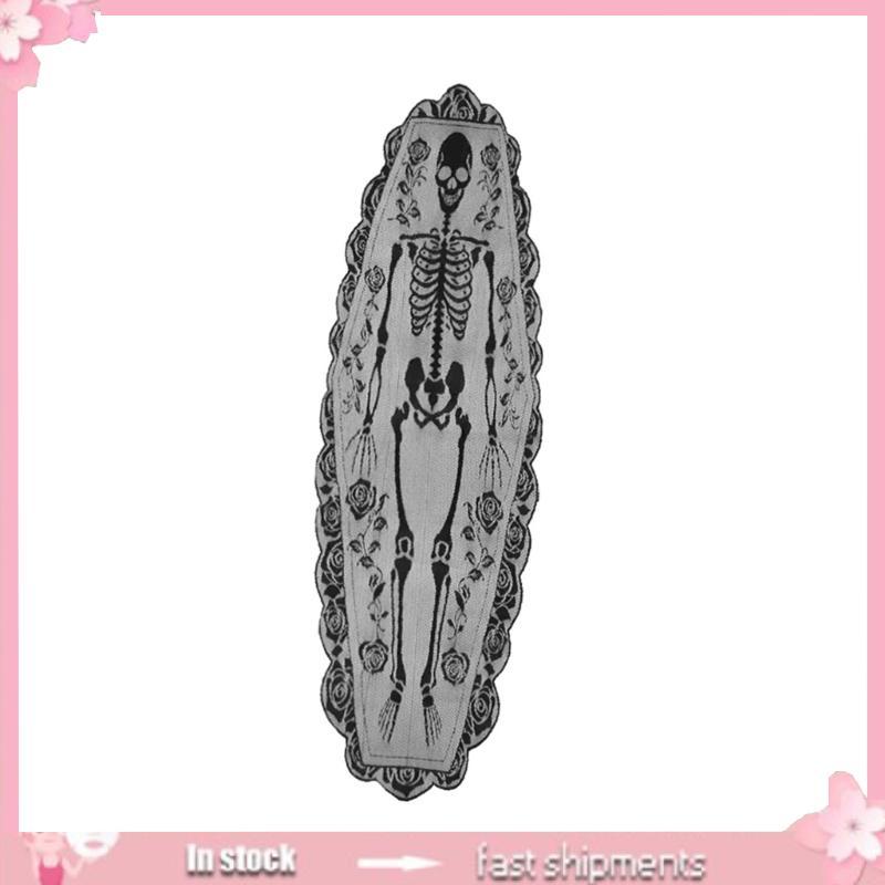 YOI Halloween Table Runner Seasonal Skeleton Print Table Accent 72 x 23 6 in Vải Tạo Kiểu Cho Bàn Ăn