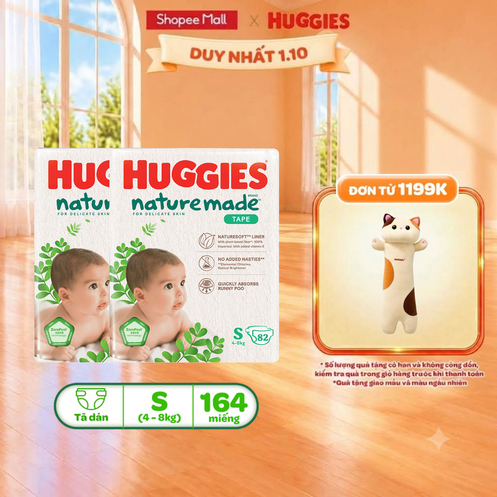 Combo 2/ Combo 3 Tã/Bỉm Dán và Quần Huggies NatureMade M64/L54/XXL44