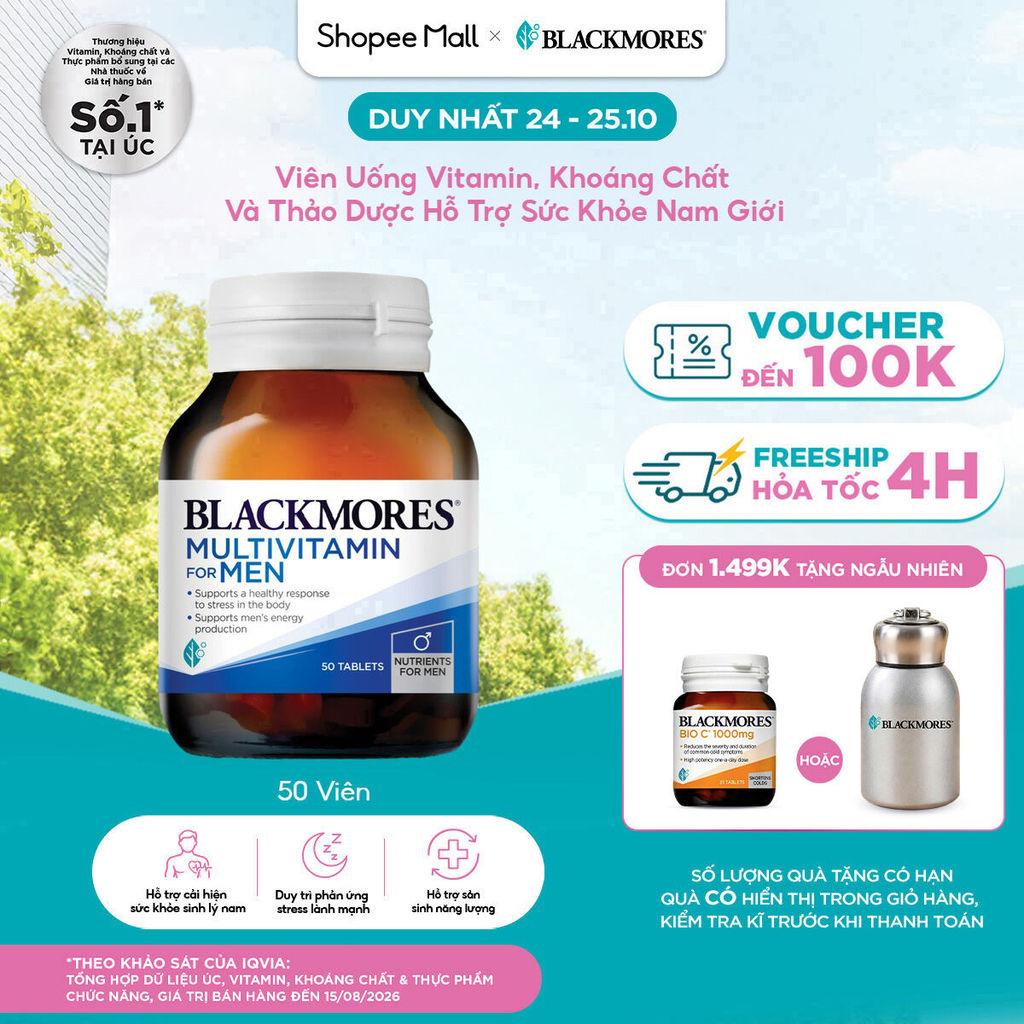 Vitamin Tổng Hợp Hỗ Trợ Sức Khỏe Nam Giới Blackmores Multivitamin For Men Lọ 50 Viên