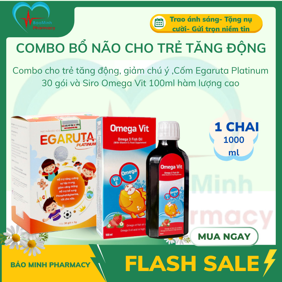 Combo cho trẻ tăng động, giảm chú ý ,Cốm Egaruta Platinum 30 gói và Siro Omega Vit 100ml hàm lượng c