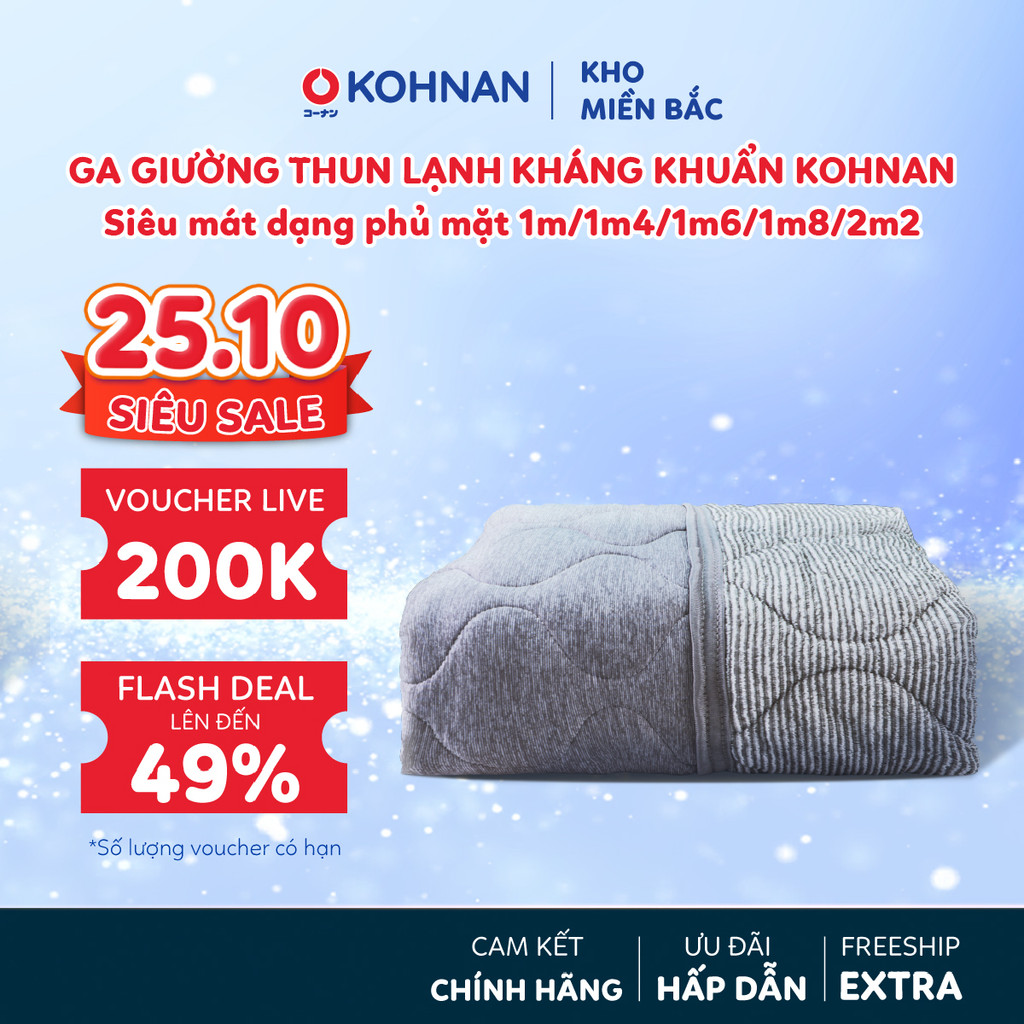 Ga giường thun lạnh kháng khuẩn KOHNAN dạng topper phủ mặt, hạn chế vi khuẩn và mùi hôi size 1m/1m4/