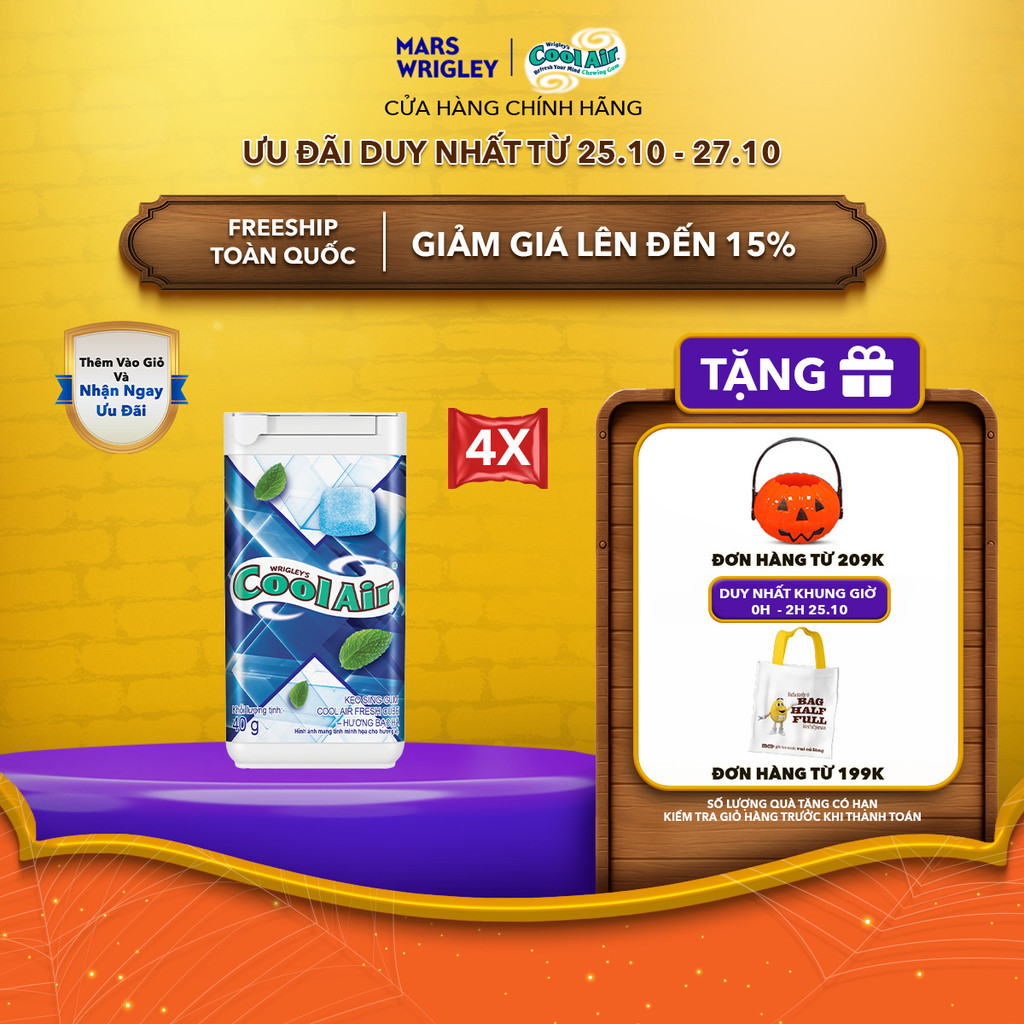 Combo 4 Kẹo Sing-Gum Cool Air Fresh Cube - Hương Bạc Hà 40g