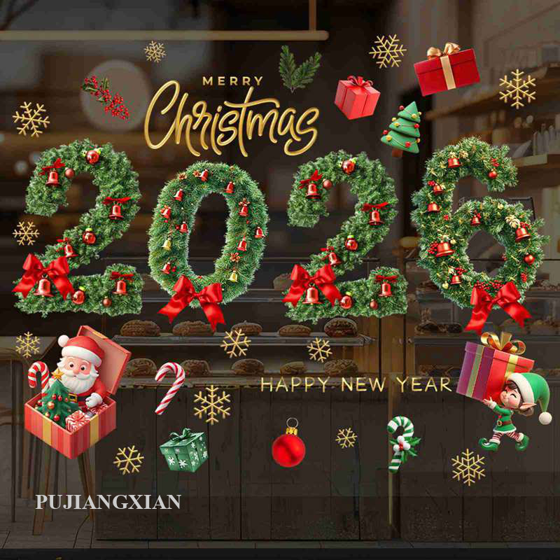 [PJX] 2026 Đề Can Cửa Sổ Giáng Sinh Vui Vẻ PVC Nhãn Dán Giáng Sinh Người Tuyết Xmas Vòng Hoa Xmas De