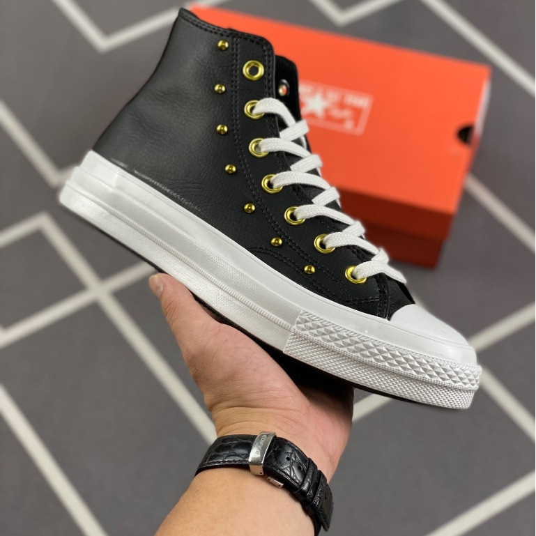 Converse all stat Giày thể thao thông thường có nút vàng da màu đen