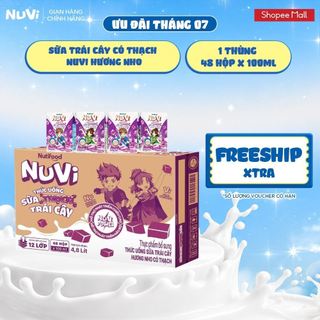 Thùng 48 Hộp Thức Uống Sữa Trái Cây Có Thạch NuVi Hương Nho 100ml