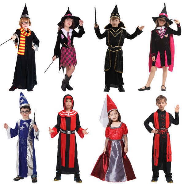 Mới Halloween Cosplay Halloween Trẻ Em Trang Phục Bé Trai Bé Gái Prom Show cos Ảo Thuật Gia Hemin Nh