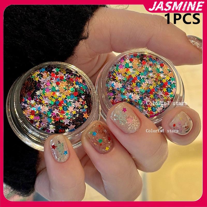 JASMINE 1Jar Mini Ngôi Sao Lấp Lánh Móng Tay Lấp Lánh Lấp Lánh Pentagram Trang Trí Móng Tay Salon Th
