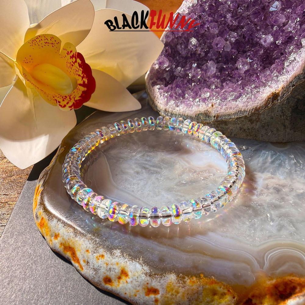 BLACKFUNNY Tự Nhiên Ethiopia Opal & Giả Laser Pha Lê Đính Hạt Vòng Tay Co Giãn Dây Co Giãn Trang Sức