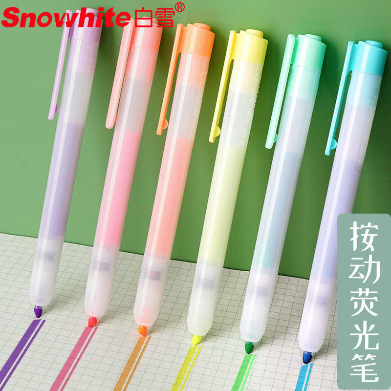 Baixue PB500 Easy-to-Drop Press Bút đánh dấu huỳnh quang 6 màu Highlighter Dung tích lớn Học sinh ti