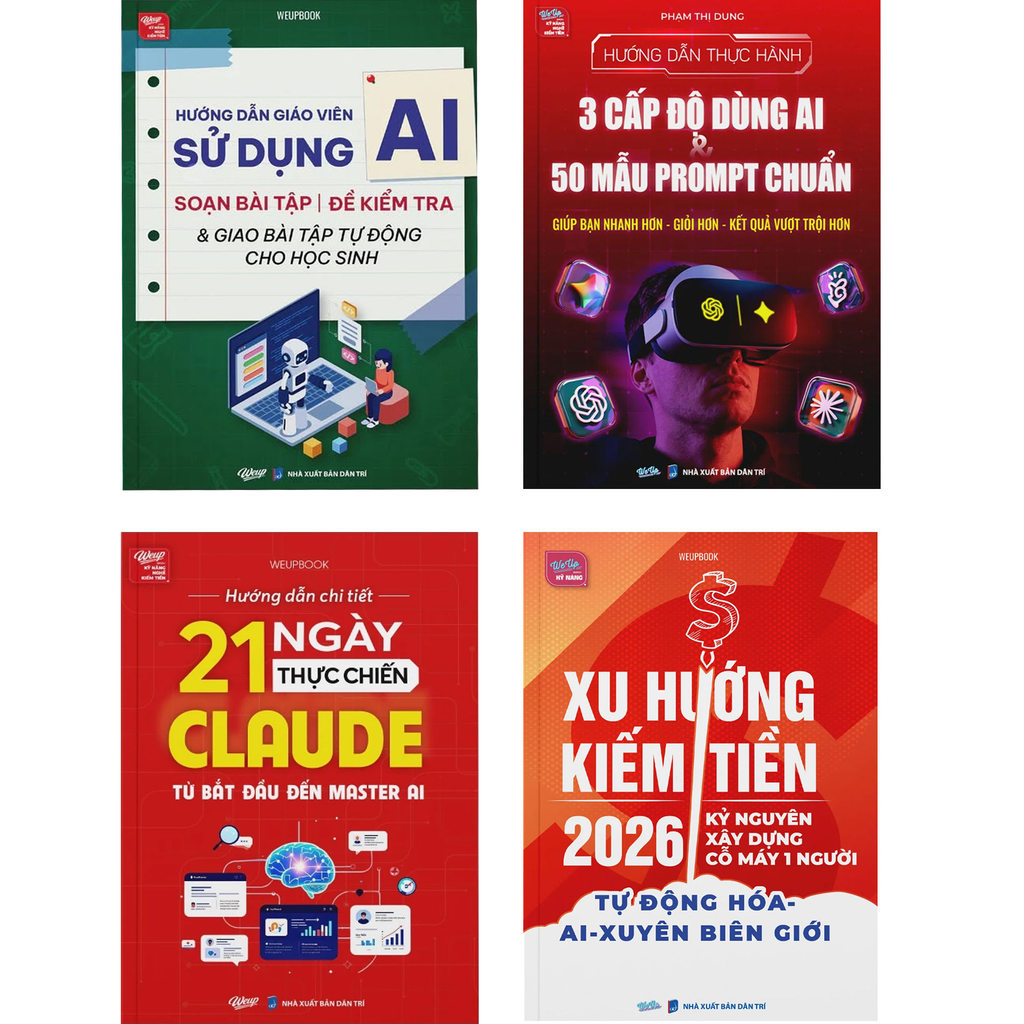 Sách Combo/Lẻ 4 Cuốn AI: Hướng Dẫn Giáo Viên Dùng AI + 3 Cấp Độ AI + 21 Ngày Master Claude + Xu Hướn