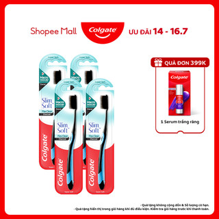 Bộ 4 Bàn chải Colgate Slimsoft Flex Clean Charcoal lông chải nguyên khối than hoạt tính kháng khuẩn