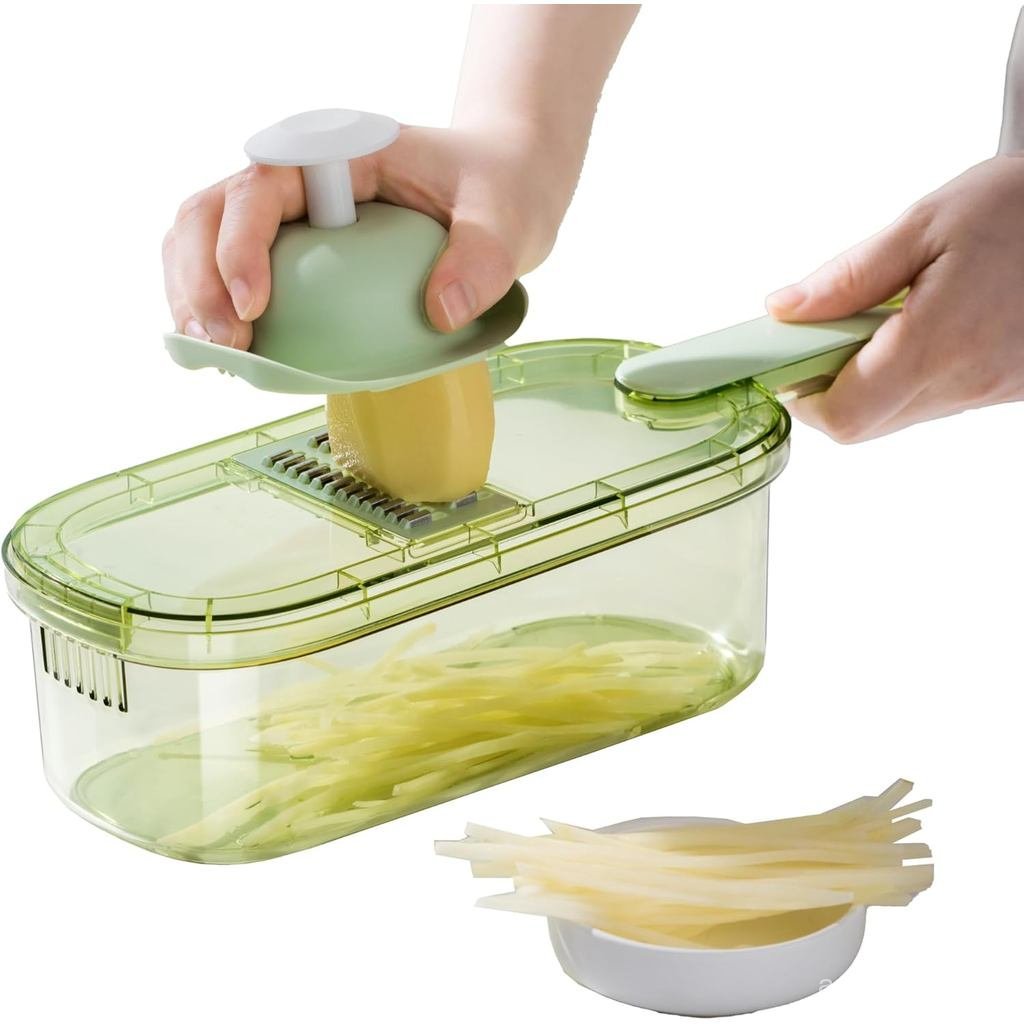 6 Trong 1MandolineSlicerwithStorageBin & HandleByPREMIUS, PlasticContainerBinWithStainlessSteelBlade