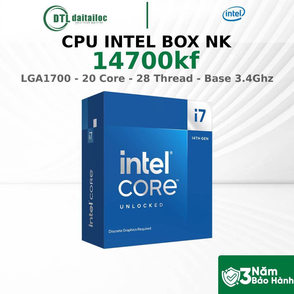 CPU Intel 14700kf Intel LGA1700 20 Core 28 Thread (NK) | Bảo Hành 36 Tháng