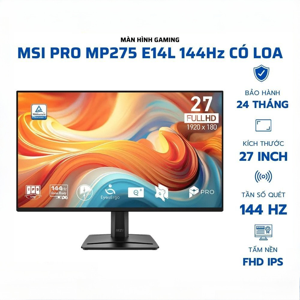 Màn Hình Gaming 144Hz MSI Pro MP275 E14L (27Inch/FHD/144Hz/IPS/1ms/Loa) - Bảo Hành 24 Tháng HACOM PC