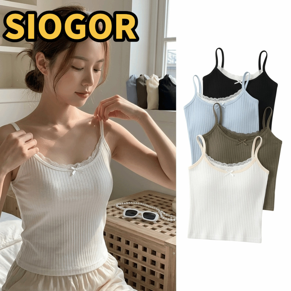 SIOGOR Spaghetti Strap Tank, Spaghetti Straps Ren Trim Ren Cami Top, Sweet Slim Fit Ribbed Đan Áo Br