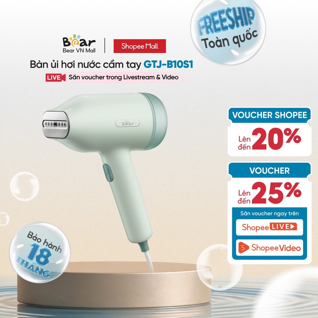 Bàn ủi hơi nước cầm tay Bear GTJ-B10S1 - Hàng chính hãng - Bảo hành 18 tháng