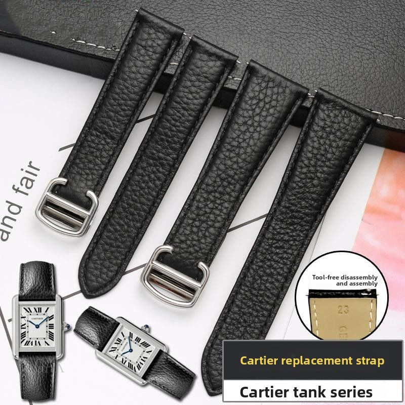7/21✈Dây da thật Tương thích với Cartier Tank TANK London SOLO Phụ kiện đồng hồ họa tiết vải thiều