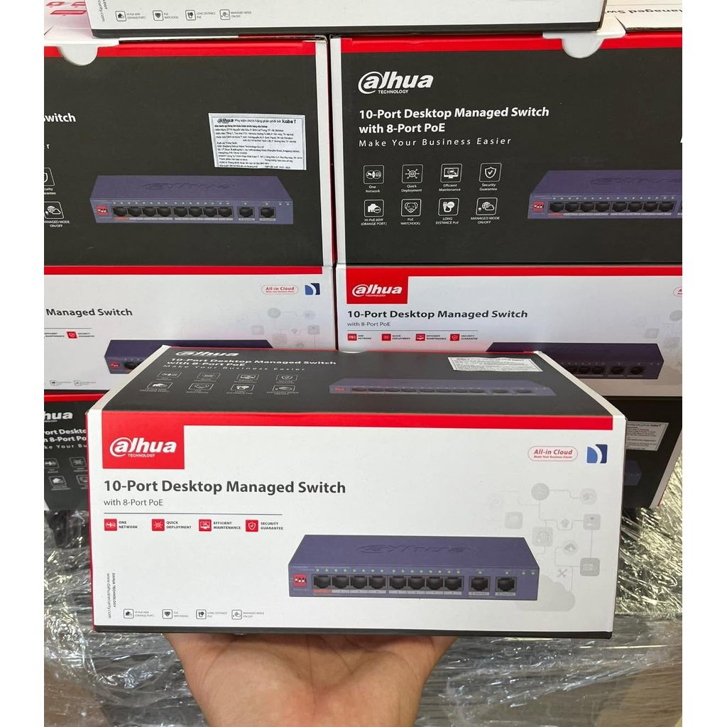 Switch PoE 10-port Dahua CS4010-8ET2GT-60, quản lí web và app, 8 PoE, 60 W, chuyên dụng cho camera I