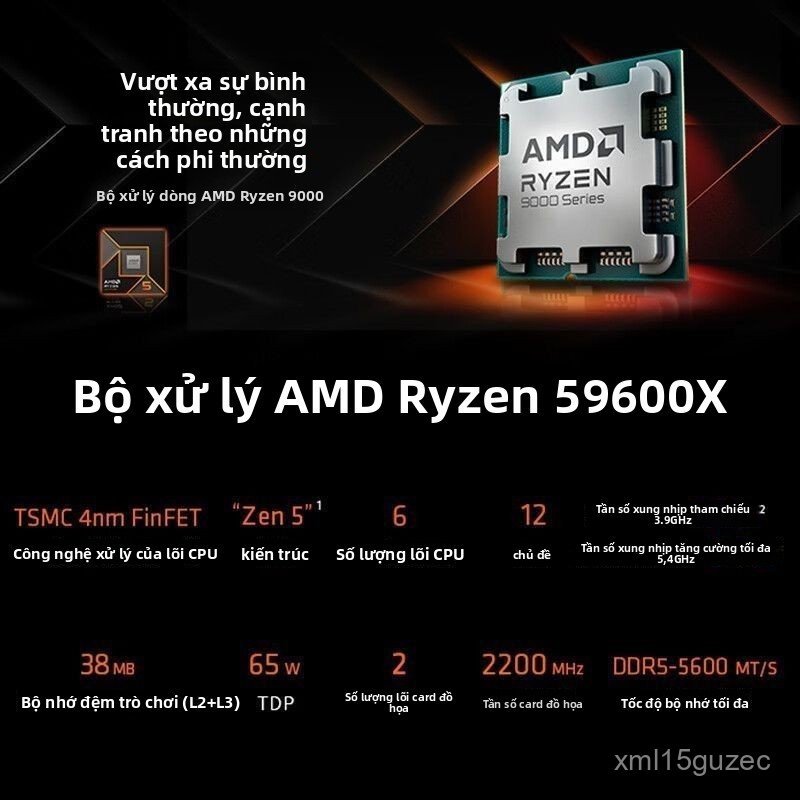 CPU AMD Ryzen R5 9600X hàng tray mới cho máy tính để bàn socket AM5 dòng 6 nhân 12 luồng hiệu năng k