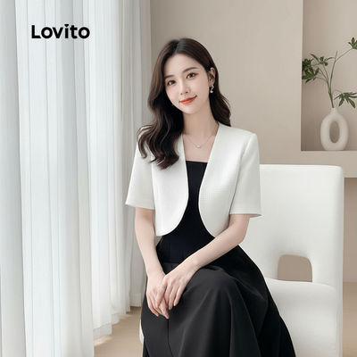 Lovito thanh lịch Blazer Nữ Cấp Sang Trọng Thu Đông Trắng Lộng Lẫy L156AD182