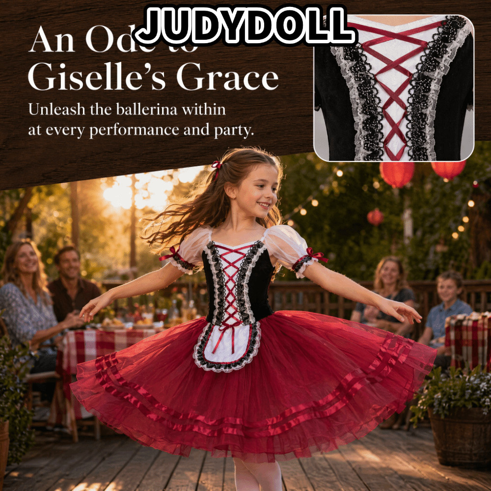 JUDYDOLL Giselle Ballet Tutu Dress, Tay phồng Ruffle Thể dục dụng cụ khiêu vũ Leotard, Váy vải tuyn 