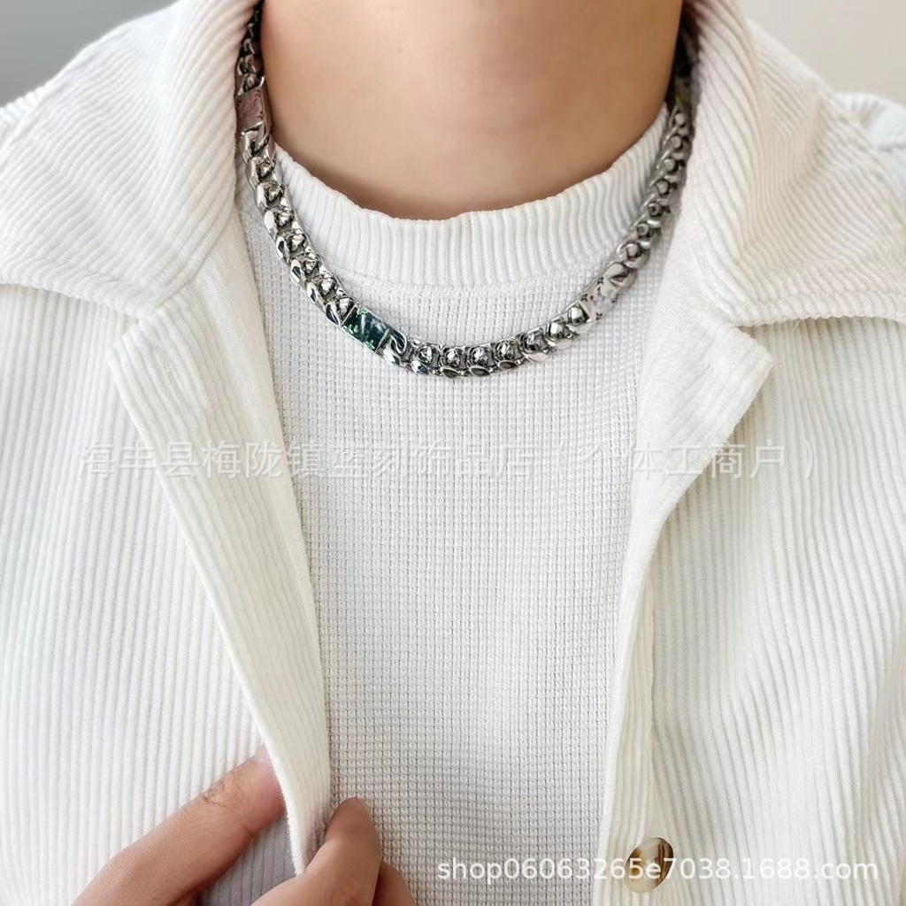 New Cuban chain bamboo link sweater chain men's necklace hip-hop style with contrasting colors and u