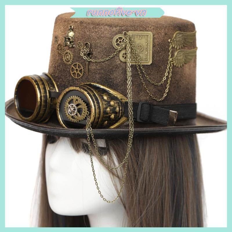 Mũ Jazz Gothic Gothic ấm cúng có kính Mũ Bowler Steampunk dành cho nam