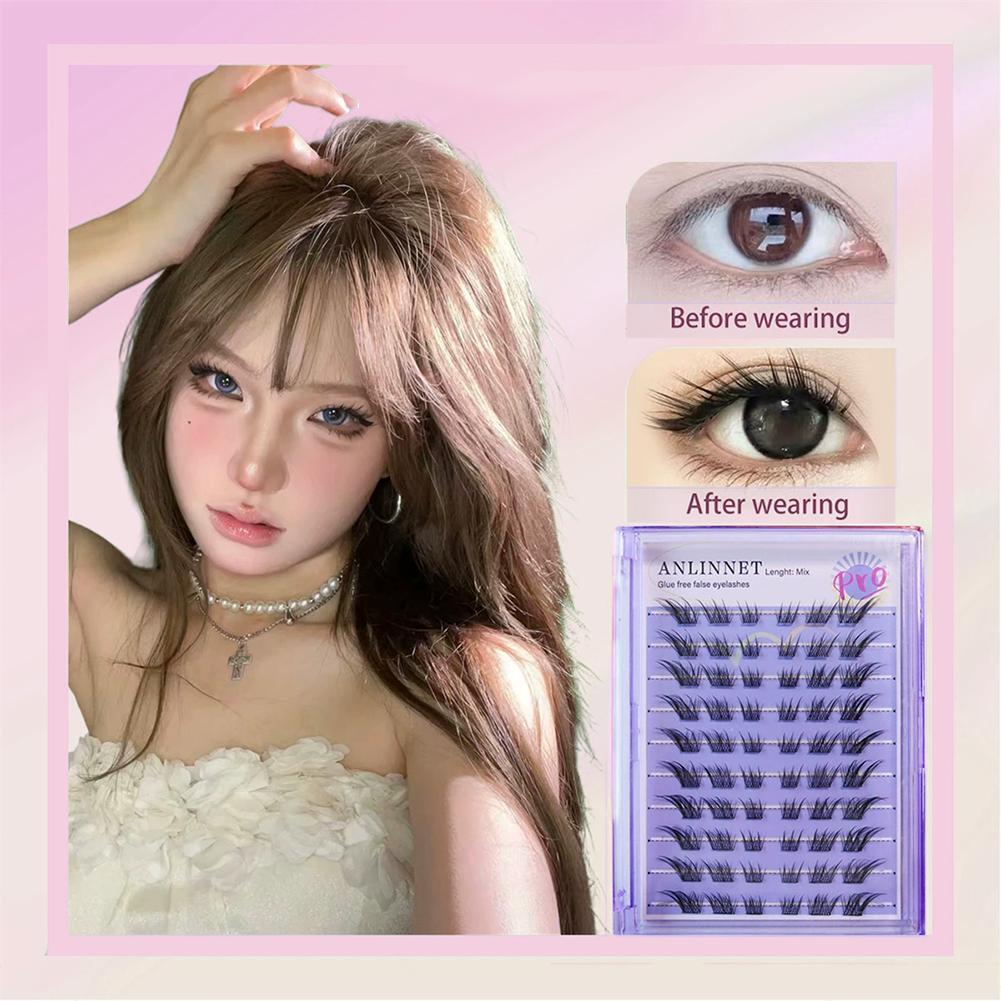 ❈ ▽ ▽✨☆Đuôi cá ba chân không keo 10 hàng 5D Lông mi giả tự dính 5D Lông mi giả ba bước của người lườ