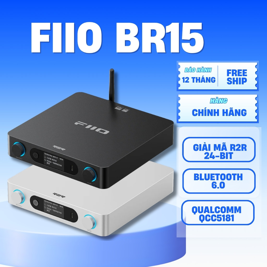 Bộ Giải Mã DAC FiiO BR15 R2R - Bluetooth 6.0, aptX Lossless, Mạch R2R 24-bit, Cổng XLR RCA