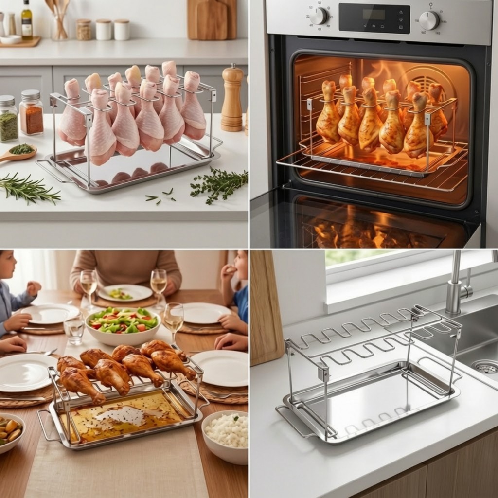 2 Miếng Giá Để Chân Gà Có Khay Thoát Nước Dễ Dàng Vệ Sinh Chân Gà Chống Rỉ Sét Cho Bếp Gia Đình, Lò 