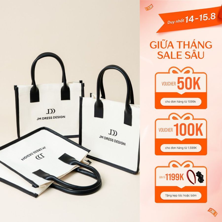 Túi Canvas JM Dress Design Quai Da Cao Cấp QT06.2502. Túi Tote Nữ Thời Trang Đi Làm, Đi Chơi By JM D
