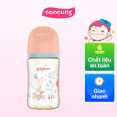 Bình Sữa Pigeon PPSU Softouch Baby-Friendly World 240ml, thỏ hồng (M)