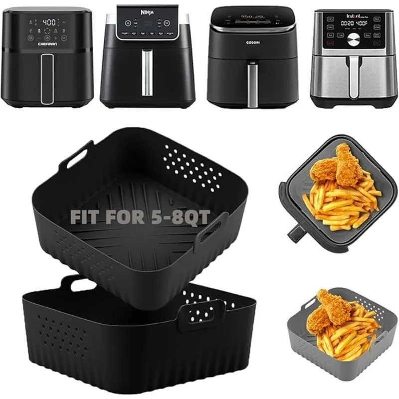 22,5cm Silicon Chảo Chiên Không Khí Lót Chống Dính Có Thể Tái Sử Dụng 5-8QT Cho Ninja AF181 AF180 AF
