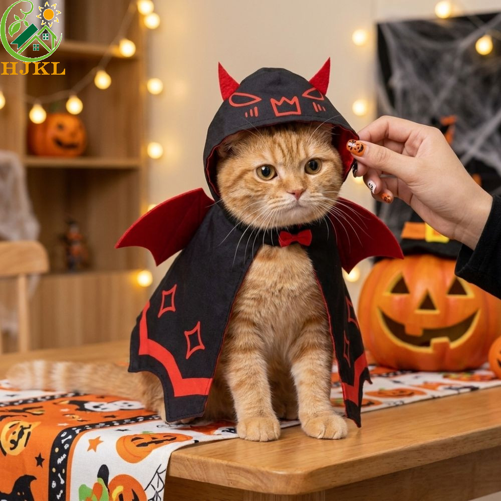 HJKL Halloween Cat Devil Bat Cloak, Thân thiện với da với nơ buộc cánh đỏ Devil Pet Cape, Phong cách