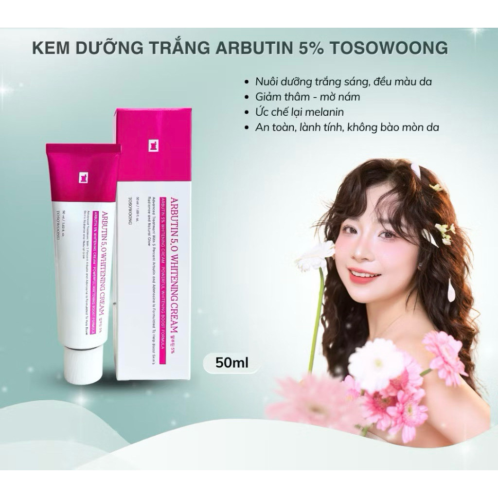 Kem dưỡng da giúp làm trắngTOSOWOONG ARBUTIN 5.0 WHITENING CREAM, 50ml/ tuýt, nhãn hàng Tosowoong  I