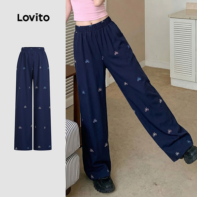 Lovito Quần dài nữ xuân/hè màu sắc tương phản họa tiết nơ phong cách thường ngày LK6ED078