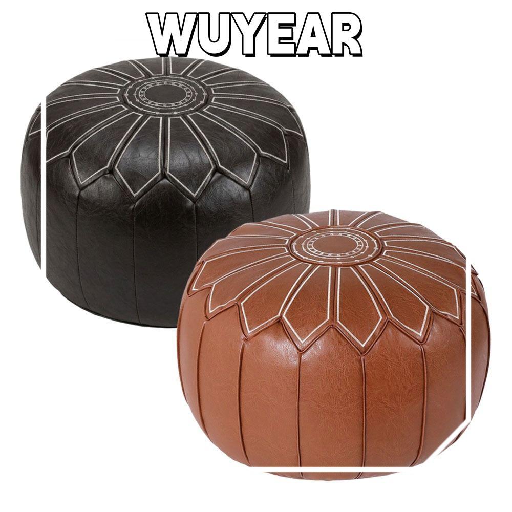 IWUYEAR Storage Ottoman, Hình Tròn Da PU Fillable Ottoman Pouf, Phong Cách Ma-rốc Thêu Họa Tiết Sàn 