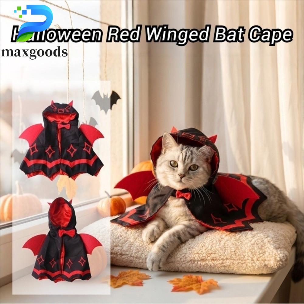 maxgoods MAXGOODS Halloween Cat Devil Bat Cloak, có nơ Tie Cánh đỏ thân thiện với da Mũi thú cưng De