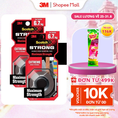 Combo 2 Băng keo hai mặt dùng trong nhà và ngoài trời 3M™ Scotch® siêu dính 414-Độ bền cao,dính tốt trên bề mặt được sơn