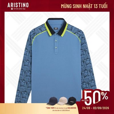 Áo polo nam dài tay ARISTINO GOLF màu xanh biển dáng tech golf - ALPG920Z