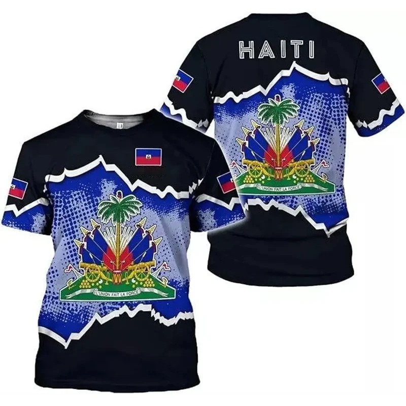 Áo thun nam họa tiết cờ Haiti 3D in biểu tượng quốc gia Haiti tay ngắn thời trang Áo thun ngày quốc 