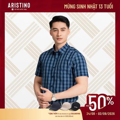 Áo sơ mi ngắn tay  ARISTINO màu xanh kẻ trắng - ASS006AZ