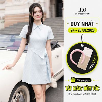 Đầm Xuân Hè Dáng A Cổ Đức Chân Bẻ Nẹp 1S15.2601. Đầm Monogram Thanh Lịch Công Sở, Đầm Nữ Thiết Kế Tối Giản Design By JM