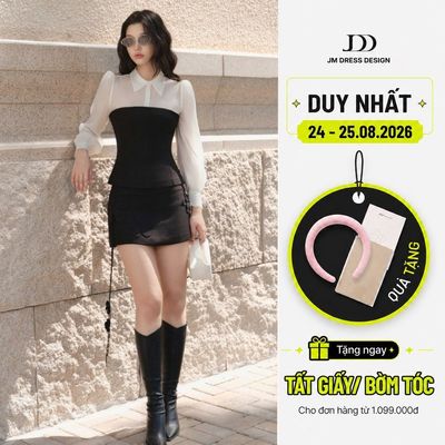 Áo Quây Đè Nẹp Đan Dây Sau 2T30.2506K + Chân Váy A Đính Hoa 4S17.2506K. Set Đồ Cá Tính Phối Corset Y2K thiết kế bởi JM