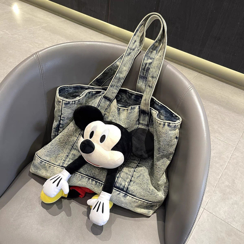 Túi Mickey Mouse Dung Tích Lớn Túi Tote Vải Canvas Denim Túi Mickey Mouse Nữ 2024 Mới Túi Đeo Vai Lớ