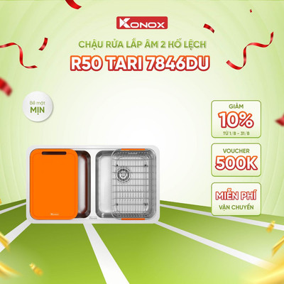 Chậu rửa bát inox 2 hố cân Konox R50 Tari 7846DU phong cách Nhật bề mặt MỊN - Bảo hành 10 năm