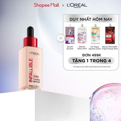 Kem nền dạng serum 24h căng mướt, tự nhiên L'Oreal Paris Infallible 24H Tinted Serum (1% Hyaluronic Acid) 30ml