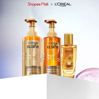 Bộ gội xả dưỡng tóc suôn mượt tóc cao cấp L'Oreal Paris Sleek 440ml x2 & Dầu dưỡng chiết xuất tinh dầu 30ml
