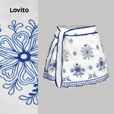 (Kỳ nghỉ) Lovito Quần short hoa cài dây mùa xuân hè cho phụ nữ L150ED175